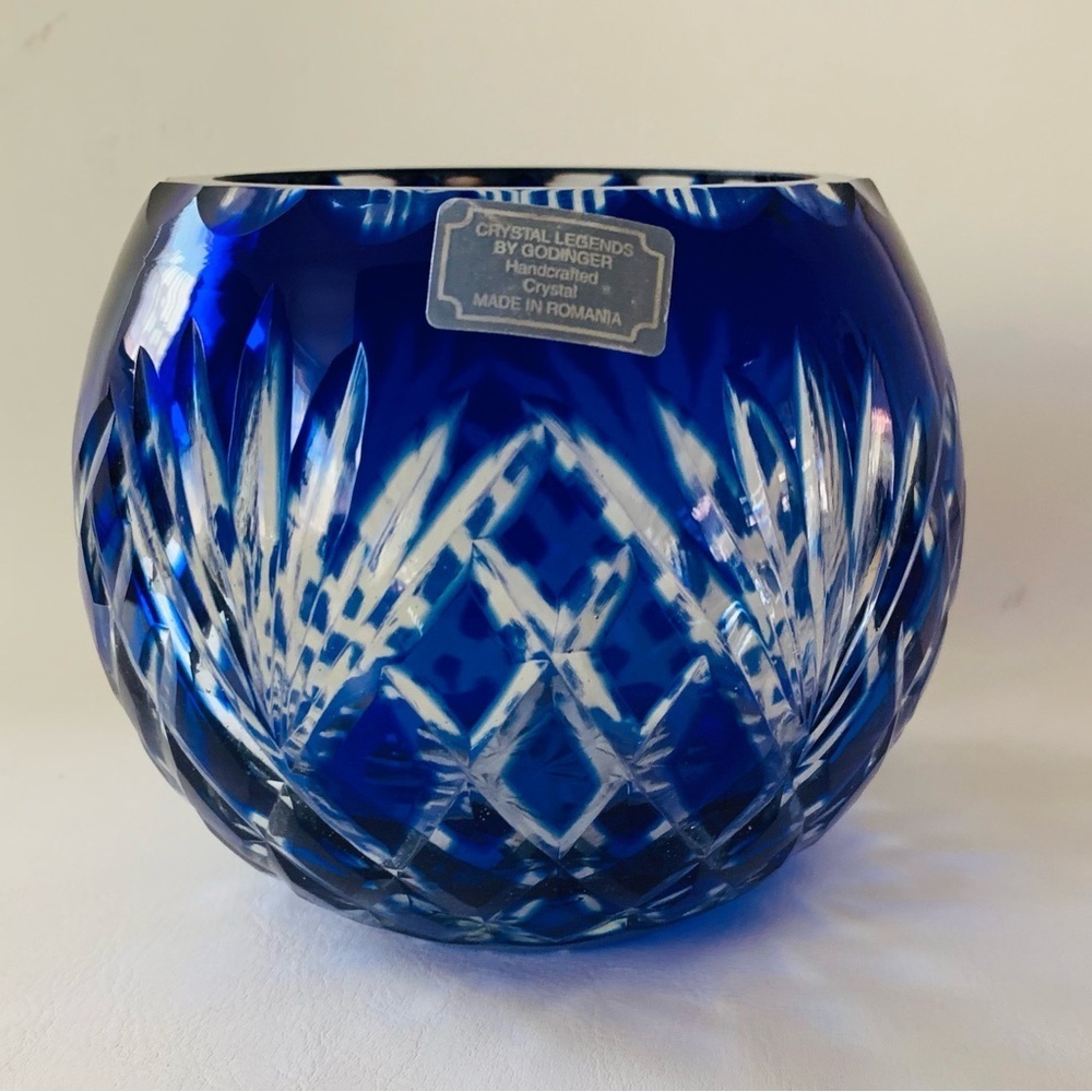 Crystal Legends By  Godinger Handcrafted Crystal Blue Bowl Romania